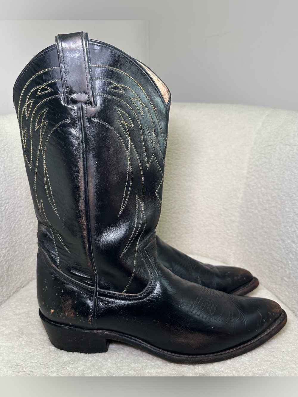 Vintage Frye Black Leather Western Cowboy Boots Mexico Pointed Toe Distressed 10